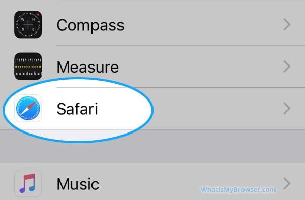 Scroll and tap on the "Safari" item